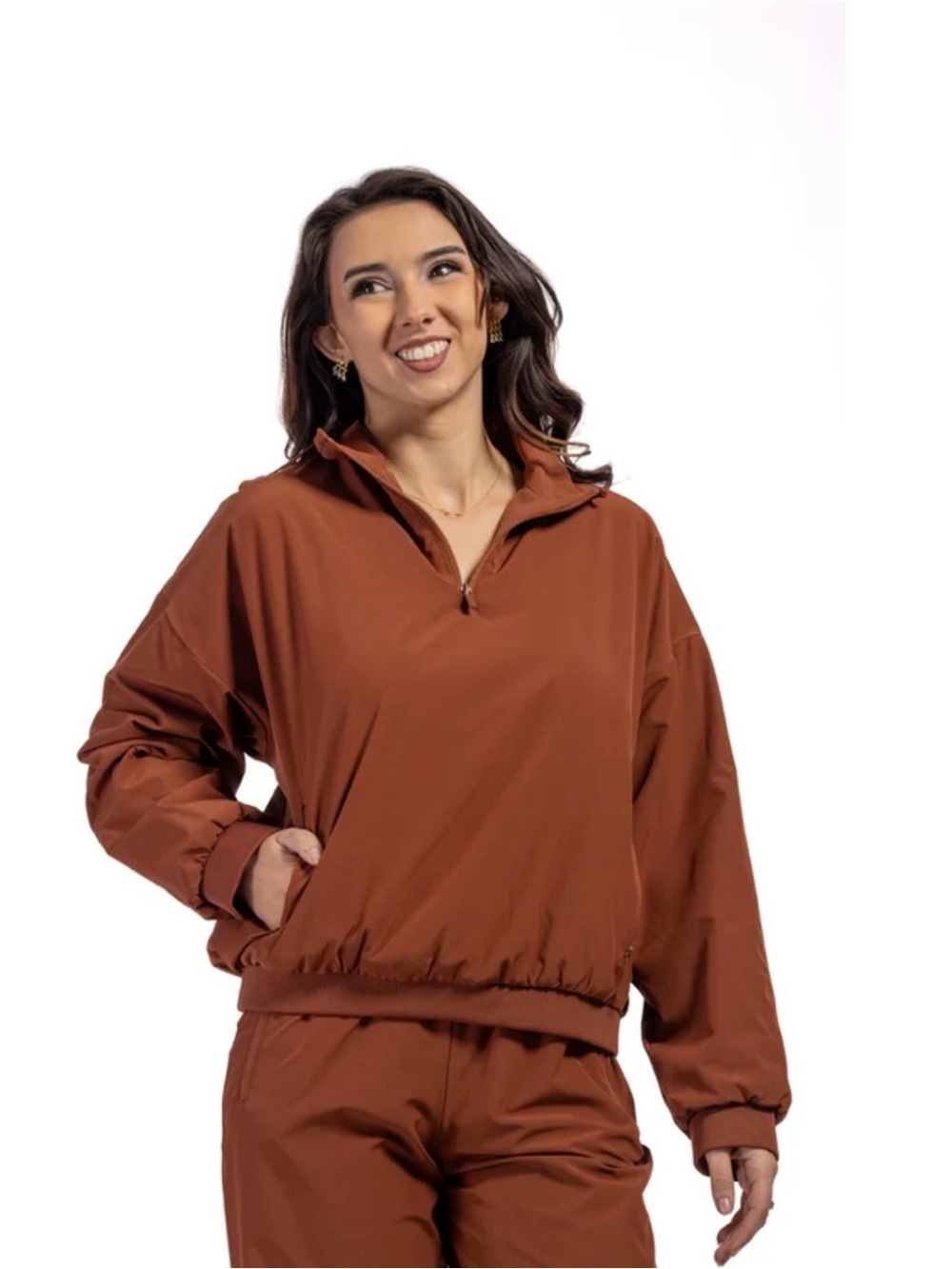 Rae Mode Mock Neck Pullover Jacket Size Small Casual Cozy Active Copper